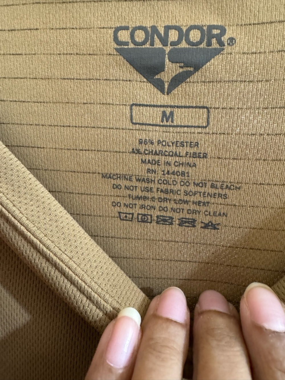 Condor Men’s Long Sleeve Performance Crew Neck Top in Khaki - Picture 3 of 6